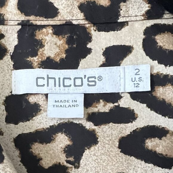 Chico’s Women’s Leopard Print Button Down Shirt Long Sleeve Size 2 Large Career - Picture 3 of 6